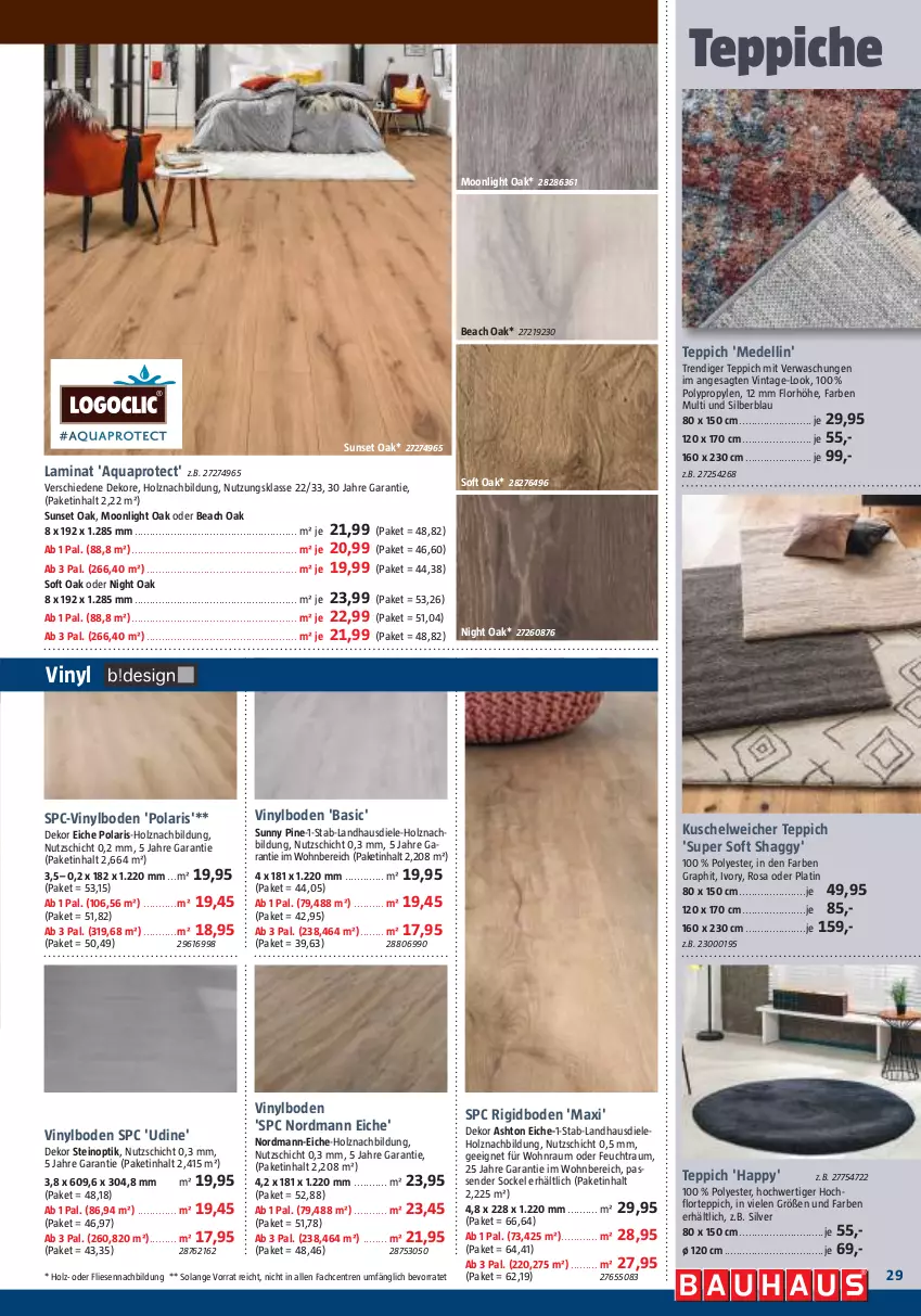 Aktueller Prospekt Bauhaus - Prospekte - von 30.09 bis 28.10.2023 - strona 29 - produkty: aqua, dell, Holz, Kuschelweich, laminat, landhausdiele, teppich, teppiche, Ti, vinylboden