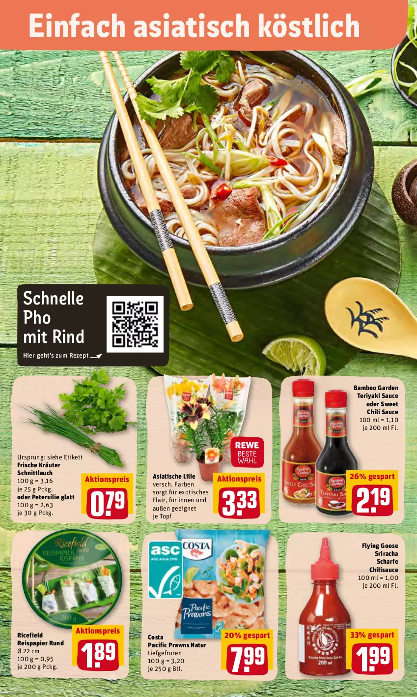 Aktueller Prospekt Rewe - Diese Woche im Angebot! - von 14.02 bis 19.02.2022 - strona 14 - produkty: aktionspreis, bamboo, chili, Cif, eis, elle, kräuter, natur, papier, petersilie, prawns, reis, rezept, rind, sauce, schnittlauch, Sriracha, Ti, tisch, topf