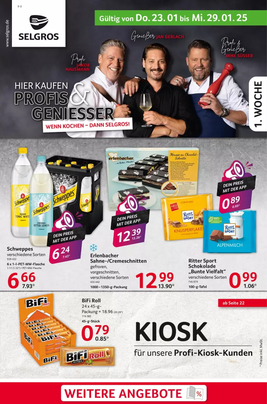 Aktueller Prospekt Selgros - Food - von 23.01 bis 29.01.2025 - strona 1 - produkty: alpenmilch, bifi, creme, Cremeschnitte, eis, flasche, LG, milch, mw-flasche, reis, ritter, ritter sport, sahne, schnitten, schweppes, Sport, Ti, tonic