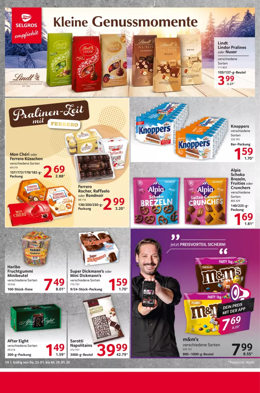 Aktueller Prospekt Selgros - Food - von 23.01 bis 29.01.2025 - strona 14 - produkty: after eight, alpia, beutel, brezel, Brezeln, eis, ferrero, Ferrero Küsschen, Ferrero Rocher, frucht, fruchtgummi, haribo, knoppers, lindor, lindt, Raffaelo, saro, sarotti, schoko, Ti