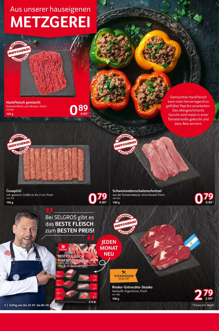 Aktueller Prospekt Selgros - Food - von 23.01 bis 29.01.2025 - strona 2 - produkty: braten, decke, Deckel, eis, fleisch, hackfleisch, hackfleisch gemischt, LG, Ofen, reis, rind, rinder, Schal, Schale, schnitzel, schwein, schweine, Schweineoberschale, Soße, steak, steaks, Ti, tomate, tomaten, wein, weine