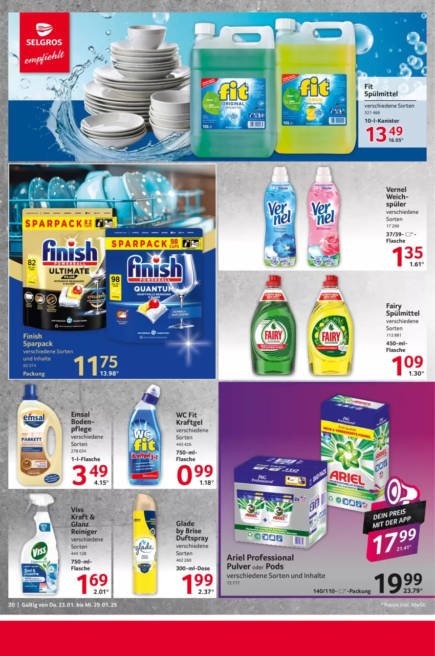 Aktueller Prospekt Selgros - Food - von 23.01 bis 29.01.2025 - strona 20 - produkty: ariel, Duftspray, emsa, fairy, Finish, flasche, Glade, kraft, Pods, reiniger, spülmittel, vernel