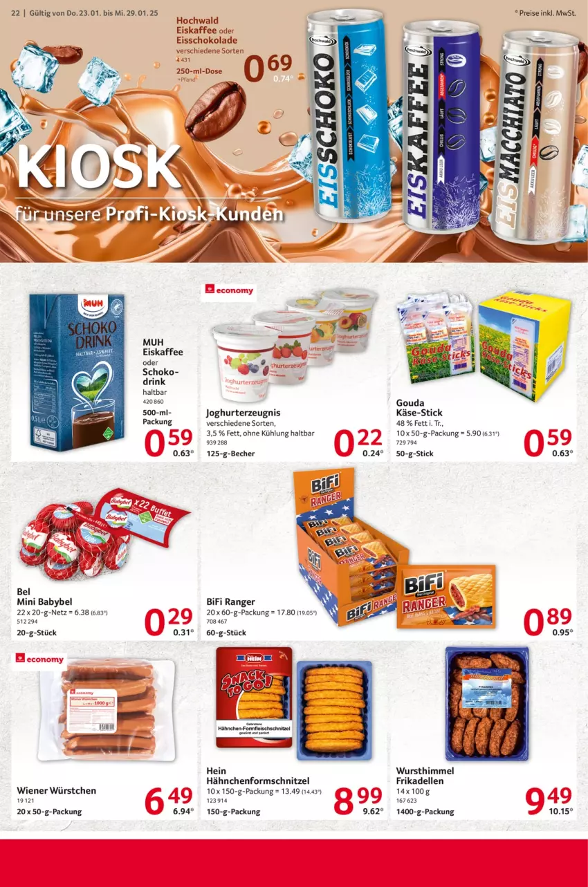 Aktueller Prospekt Selgros - Food - von 23.01 bis 29.01.2025 - strona 22 - produkty: babybel, Becher, bifi, braten, dell, drink, eis, eiskaffee, Eisschokolade, elle, fleisch, frikadellen, gewürz, hochwald, joghur, joghurt, kaffee, Käse, mini babybel, reis, schnitzel, schoko, schokolade, Ti, wiener, wiener würstchen, wurst, würstchen