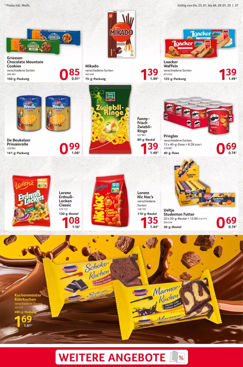 Aktueller Prospekt Selgros - Food - von 23.01 bis 29.01.2025 - strona 27 - produkty: beutel, cola, cookie, cookies, de beukelaer, eis, ente, griesson, lorenz, Meister, mikado, pringles, prinzenrolle, reis, ring, Ti, waffeln