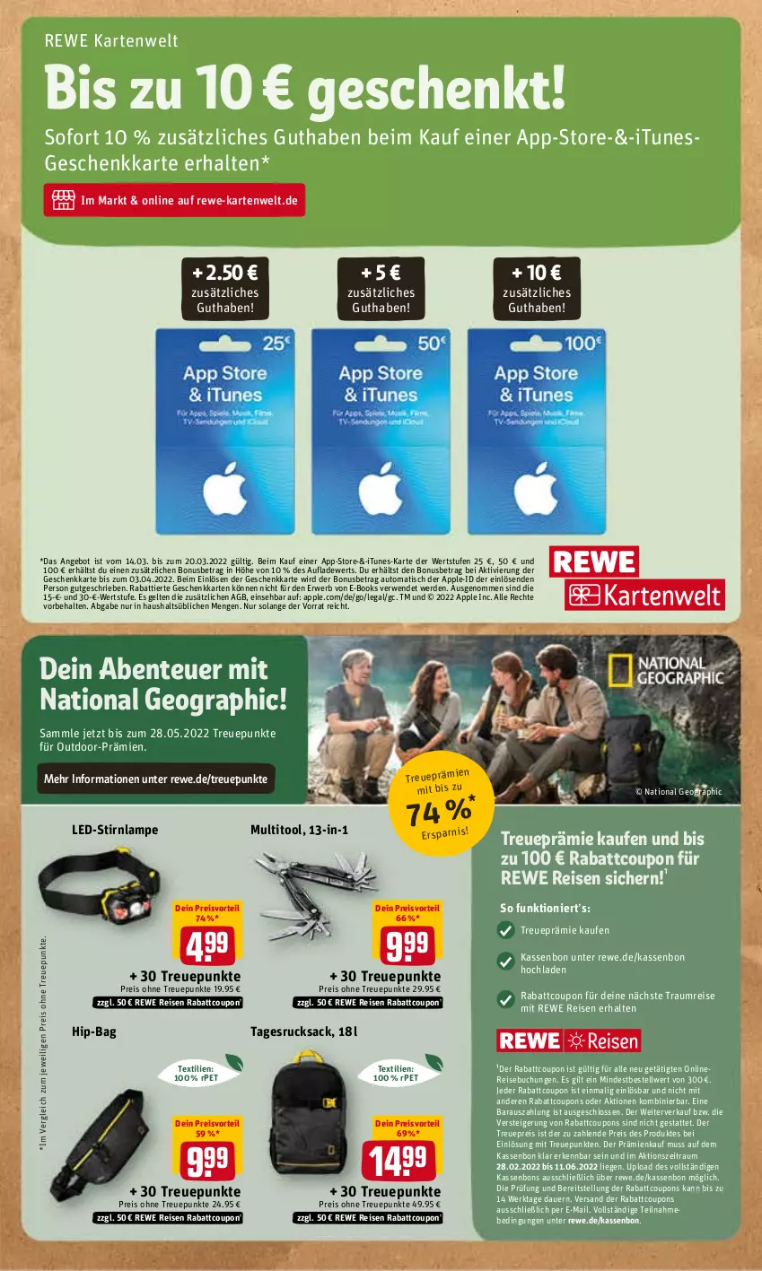 Aktueller Prospekt Rewe - REWE Ihr Kaufpark - von 14.03 bis 19.03.2022 - strona 19 - produkty: angebot, Apple, auer, auto, buch, coupon, coupons, eis, ente, erde, Lampe, Liege, preisvorteil, reis, rucksack, rwe, sac, Ti, tisch, usb