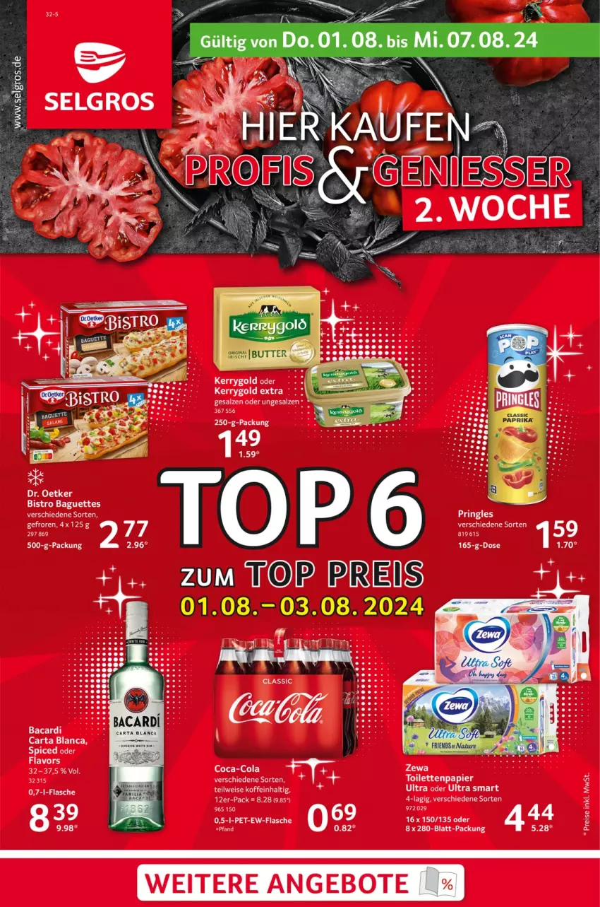 Aktueller Prospekt Selgros - Food - von 01.08 bis 07.08.2024 - strona 1 - produkty: angebot, angebote, bacardi, baguette, baguettes, Bistro Baguette, coca-cola, cola, Dr. Oetker, eis, flasche, kerrygold, kerrygold extra, papier, reis, salz, tee, Ti, toilettenpapier, zewa