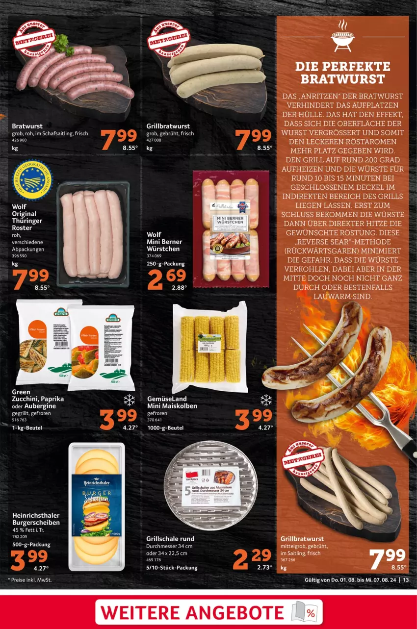 Aktueller Prospekt Selgros - Food - von 01.08 bis 07.08.2024 - strona 13 - produkty: angebot, angebote, aubergine, beko, bratwurst, burger, decke, Deckel, Elan, elle, gin, grill, grillbratwurst, LG, Liege, mais, messer, original thüringer, paprika, ring, Schal, Schale, wurst, würstchen, zucchini