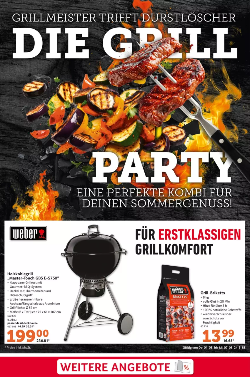 Aktueller Prospekt Selgros - Food - von 01.08 bis 07.08.2024 - strona 15 - produkty: abdeckhaube, angebot, angebote, briketts, decke, Deckel, eis, grill, grillfläche, grillrost, Holz, holzkohle, holzkohlegrill, Kohlegrill, Meister, mit thermometer, reis, Schal, Schale, thermometer, Ti