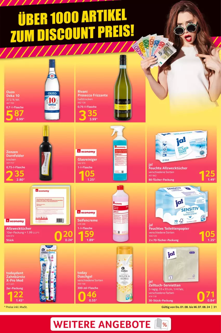 Aktueller Prospekt Selgros - Food - von 01.08 bis 07.08.2024 - strona 31 - produkty: Allzwecktücher, angebot, angebote, creme, deka, ecco, eis, flasche, frizzante, Glasreiniger, ouzo, prosecco, reiniger, reis, Seife, Ti, tücher, weck