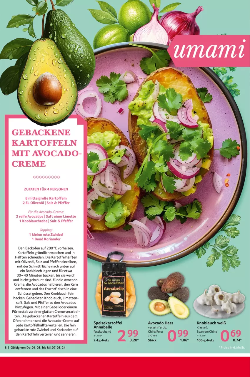 Aktueller Prospekt Selgros - Food - von 01.08 bis 07.08.2024 - strona 8 - produkty: avocado, avocados, backofen, bier, Biere, creme, eis, elle, fleisch, frucht, fruchtfleisch, gabel, geback, kartoffel, kartoffeln, knoblauch, Koriander, latte, leine, LG, limette, limetten, Mett, metten, Ofen, olive, oliven, olivenöl, pfeffer, Ria, Rote Zwiebel, saft, salz, schüssel, Ti, zwiebel