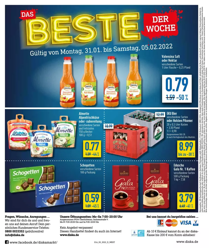 Aktueller Prospekt Diska - Prospekte - von 31.01 bis 05.02.2022 - strona 16 - produkty: angebot, angebote, Bau, bier, Biere, deka, eduscho, eis, ente, flasche, holsten, holsten pilsener, kaffee, Nektar, pils, pilsener, tee, telefon, Ti, uhr