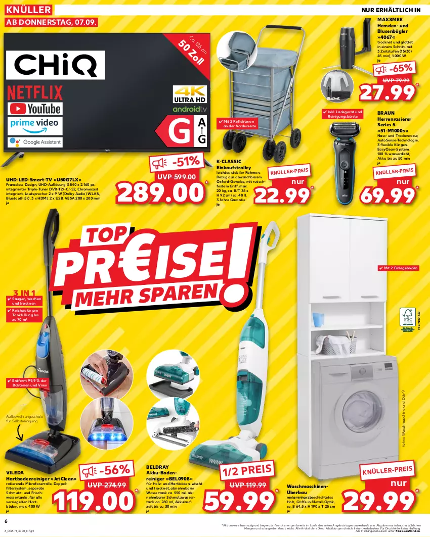 Aktueller Prospekt Kaufland - Extra-Angebote - von 07.09 bis 13.09.2023 - strona 6 - produkty: akku, angebot, angebote, auto, Bau, bluse, braun, bürste, dvb, DVB-T, eis, Hartbodenreiniger, HDMI, hemd, hemden, herrenrasierer, Holz, ladegerät, lautsprecher, mikrofaser, rasierer, reiniger, Reinigung, reinigungsbürste, reis, Schal, Schale, Ti, Tiere, trolley, tuner, uhd, usb, vileda, waschmaschine, waschmaschinen, wasser, wassertank, ZTE