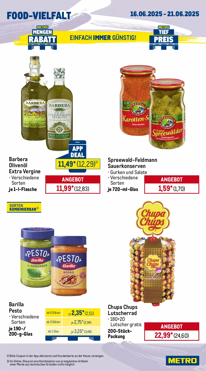 Aktueller Prospekt Metro - Wochen-Angebote - von 16.06 bis 21.06.2025 - strona 11 - produkty: angebot, antipasti, asti, auer, barilla, beutel, butter, chupa, chupa chups, coupon, Croissant, dell, eis, feinkost, flasche, gin, Gläser, gurke, gurken, Konserven, kräuter, Lutscher, mortadella, natur, olive, oliven, olivenöl, olivenöl extra, pesto, reis, salat, salate, spreewald-feldmann, Ti