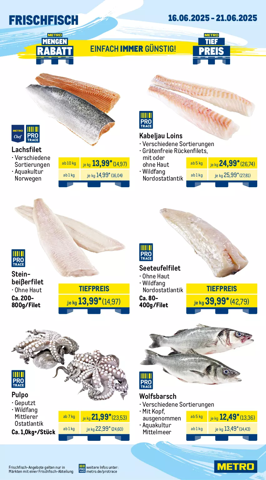 Aktueller Prospekt Metro - Wochen-Angebote - von 16.06 bis 21.06.2025 - strona 5 - produkty: Abtei, angebot, angebote, aqua, eis, filet, filets, fisch, fleisch, frischfisch, lachs, lachsfilet, Metro, reis, rwe, schwein, schweine, schweinefilet, schweinenacken, schweinerücken, steak, Steinbeißer, Steinbeißerfilet, Ti, tiefpreis, wein, weine, Wild, wolfsbarsch