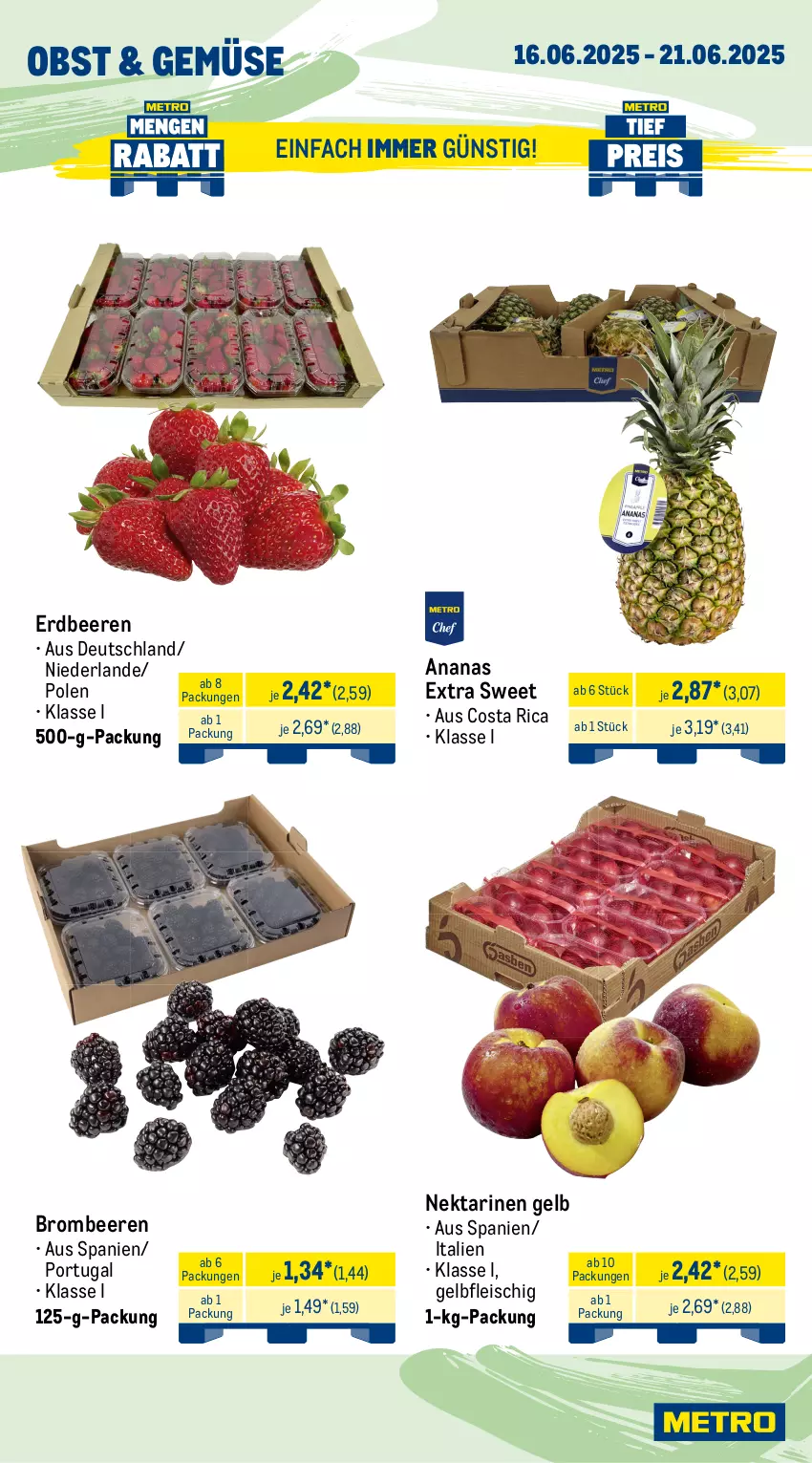 Aktueller Prospekt Metro - Wochen-Angebote - von 16.06 bis 21.06.2025 - strona 7 - produkty: ananas, beere, beeren, beutel, brombeere, brombeeren, eis, erdbeere, erdbeeren, fisch, fische, fleisch, früchte, garnelen, lachs, meeresfrüchte, Metro, Muscheln, Nektar, nektarinen, obst, Räucherlachs, reis, ring, Schal, Schale, schnitten, Ti, tiefpreis, Tintenfischringe