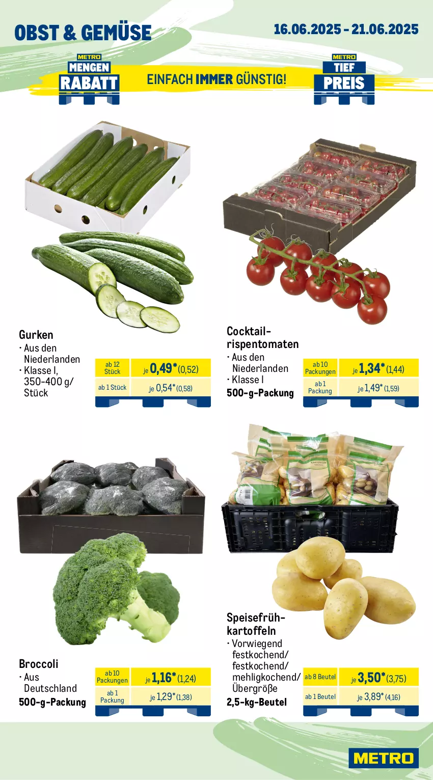Aktueller Prospekt Metro - Wochen-Angebote - von 16.06 bis 21.06.2025 - strona 8 - produkty: angebot, Becher, beutel, broccoli, butter, cocktail, eis, Frühkartoffeln, géramont, gurke, gurken, kartoffel, kartoffeln, Käse, mac, meggle, mehl, milch, obst, parmigiano, parmigiano reggiano, reggiano, reis, rispentomaten, speisefrühkartoffeln, Ti, tomate, tomaten, weichkäse, weihenstephan