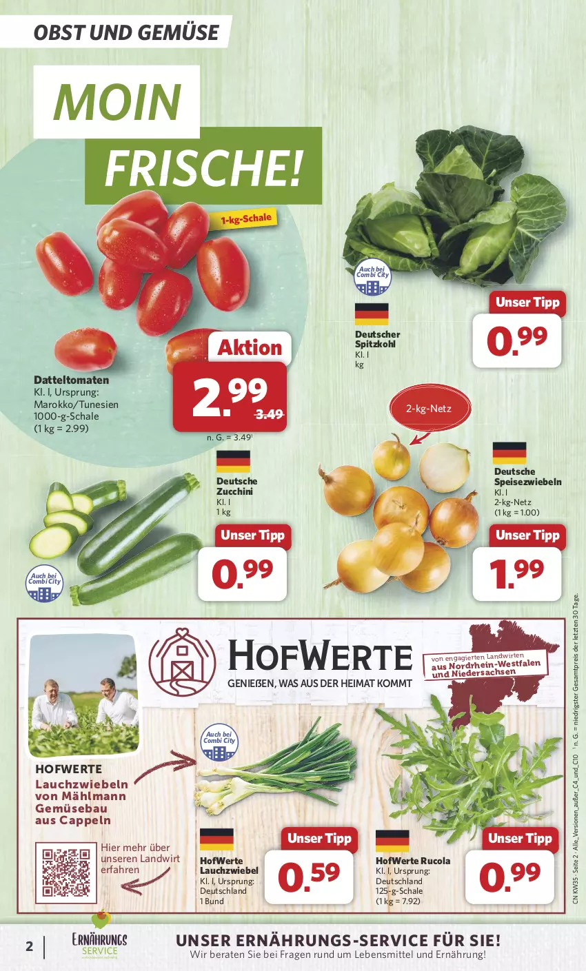 Aktueller Prospekt Combi - Prospekte - von 26.08 bis 31.08.2024 - strona 2 - produkty: Bau, Cap, cola, datteltomaten, eis, Lauchzwiebel, lauchzwiebeln, lebensmittel, obst, Obst und Gemüse, reis, rucola, sac, Schal, Schale, Speisezwiebeln, spitzkohl, Ti, tomate, tomaten, und gemüse, ZTE, zucchini, zwiebel, zwiebeln