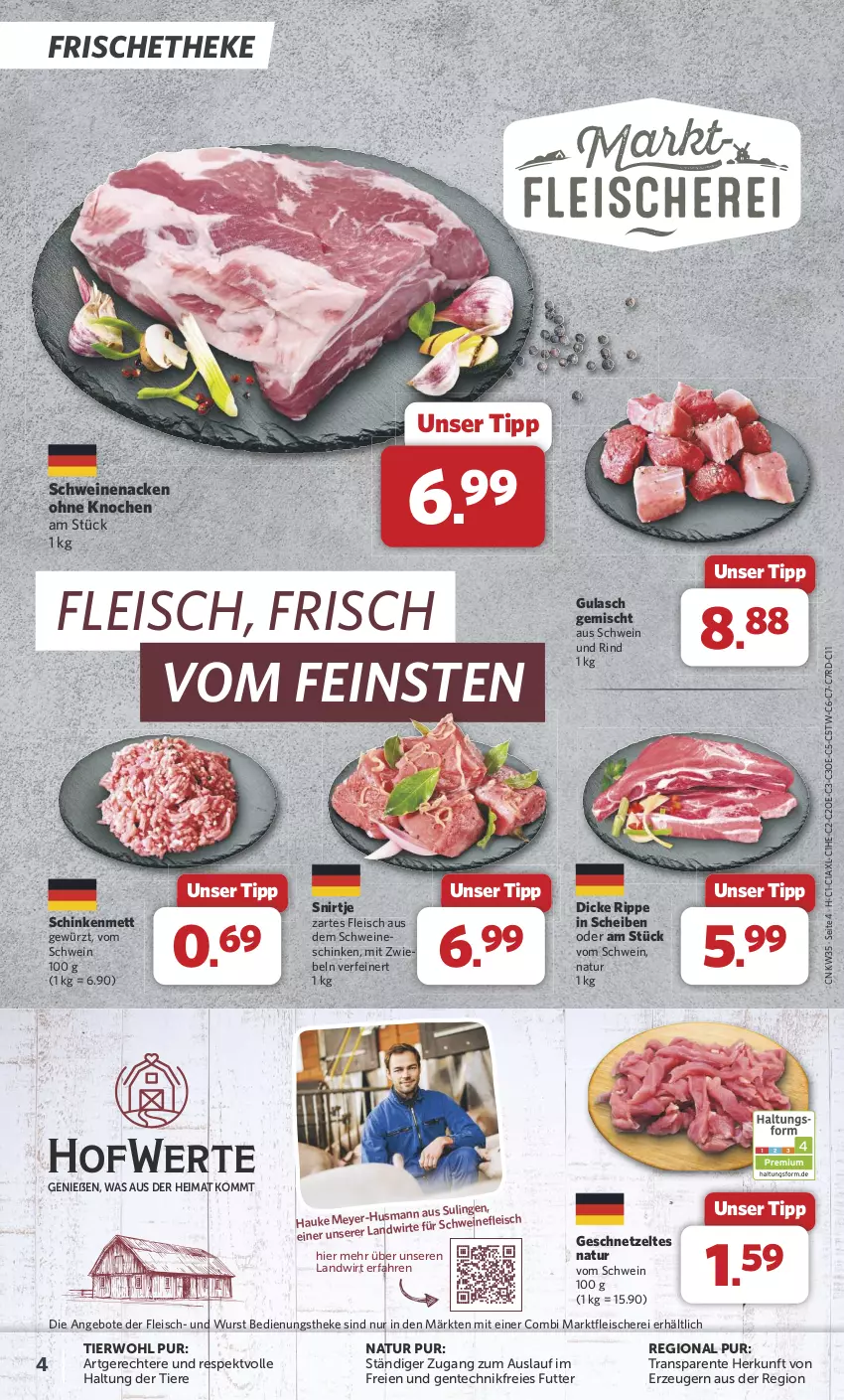 Aktueller Prospekt Combi - Prospekte - von 26.08 bis 31.08.2024 - strona 4 - produkty: angebot, angebote, eis, ente, fleisch, Fleischerei, geschnetzeltes, gewürz, gulasch, Mett, mit zwiebeln, natur, rind, Schere, schinken, schwein, schwein und rind, schweine, schweinefleisch, schweinenacken, Ti, Tiere, wein, weine, wurst, Zelt, zwiebel, zwiebeln