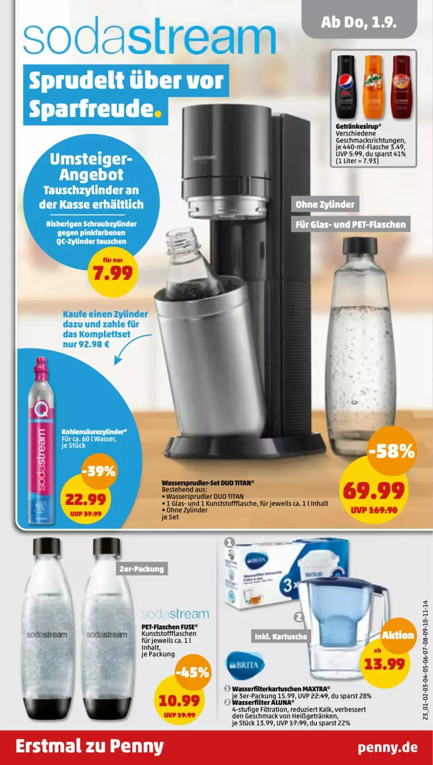 Aktueller Prospekt Penny - Prospekte - von 29.08 bis 03.09.2022 - strona 23 - produkty: filterkartuschen, flasche, getränk, getränke, getränkesirup, mac, Maxtra, pet-flasche, pet-flaschen, sirup, Ti, wasser, wasserfilter, wassersprudler