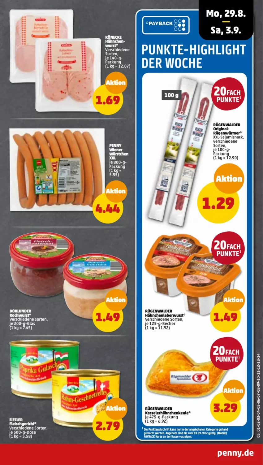 Aktueller Prospekt Penny - Prospekte - von 29.08 bis 03.09.2022 - strona 5 - produkty: Becher, böklunder, gin, kasseler, leberwurst, rügenwalder, salami, snack, tee, wurst