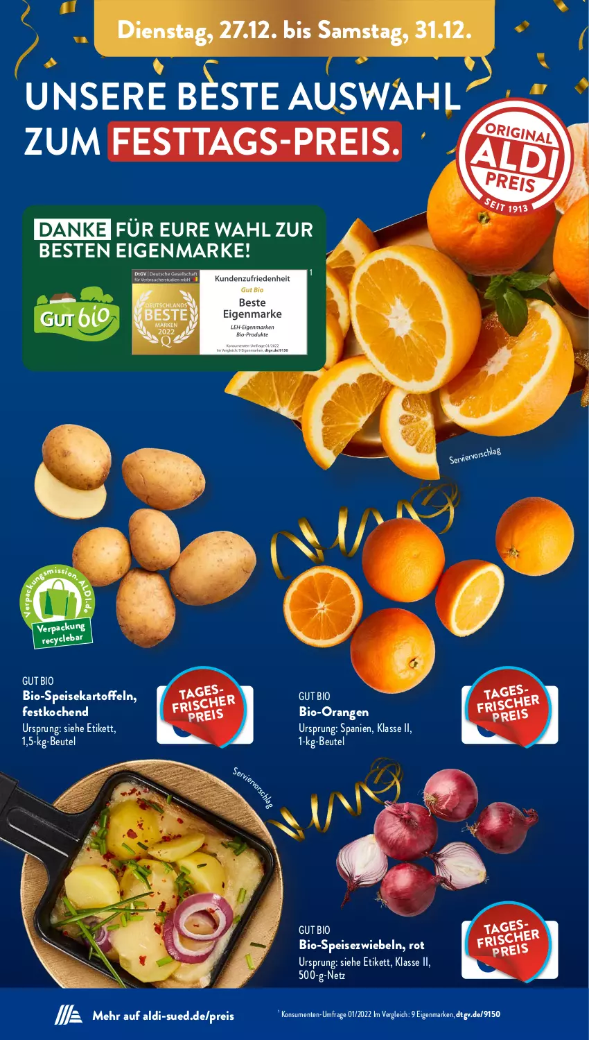 Aktueller Prospekt AldiSud - NÄCHSTE WOCHE - von 27.12 bis 31.12.2022 - strona 6 - produkty: aldi, beutel, bio, eis, ente, kartoffel, kartoffeln, orange, orangen, reis, speisekartoffeln, Speisezwiebeln, Ti, zwiebel, zwiebeln
