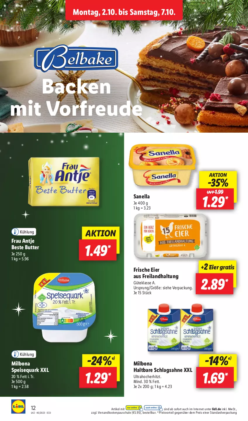 Aktueller Prospekt Lidl - Aktionsprospekt - von 02.10 bis 07.10.2023 - strona 14 - produkty: beste butter, Bona, butter, eier, eis, frau antje, Milbona, ndk, preisvorteil, quark, reis, sahne, Schal, Schale, schlagsahne, speisequark, Ti