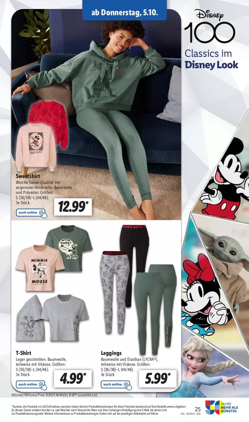 Aktueller Prospekt Lidl - Aktionsprospekt - von 02.10 bis 07.10.2023 - strona 31 - produkty: Bau, baumwolle, disney, eis, gin, leggings, schnitten, shirt, Sweatshirt, T-Shirt, Ti, weck, wolle