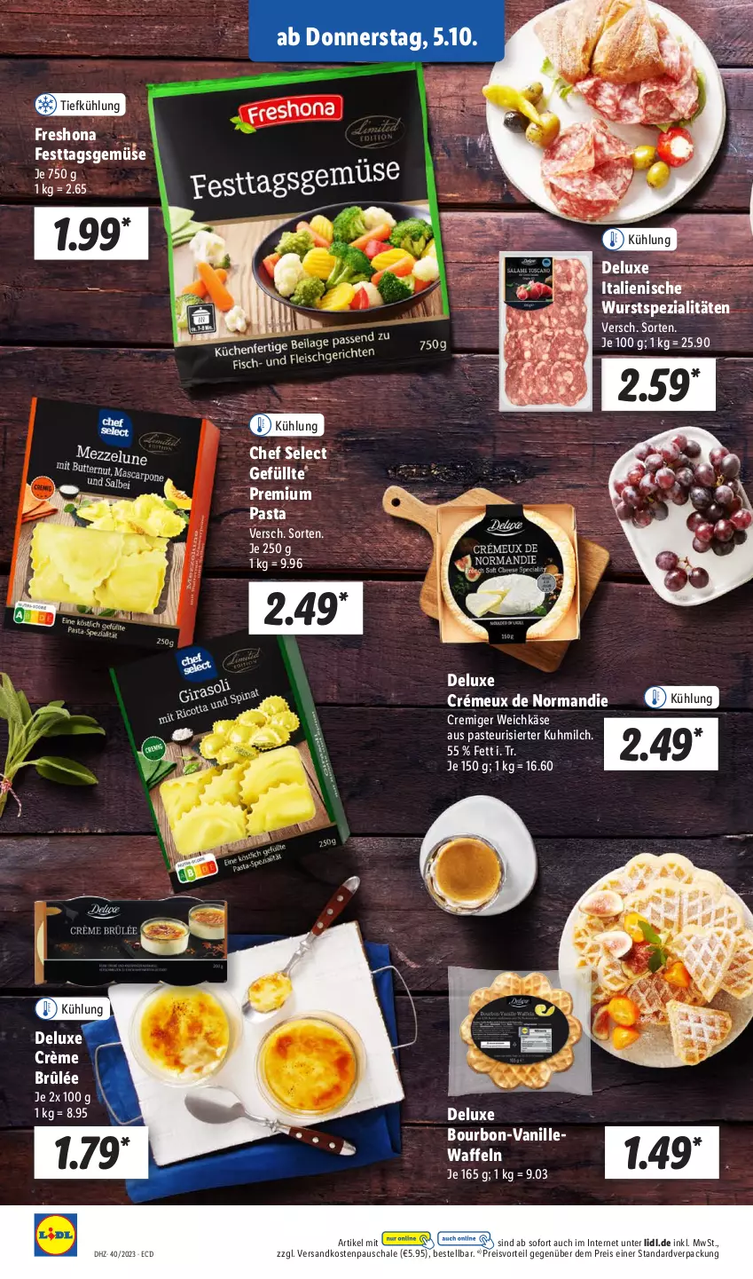 Aktueller Prospekt Lidl - Aktionsprospekt - von 02.10 bis 07.10.2023 - strona 42 - produkty: bourbon, Crème Brûlée, eis, Käse, milch, ndk, pasta, preisvorteil, reis, Schal, Schale, Spezi, Ti, vanille, waffeln, weichkäse, wurst