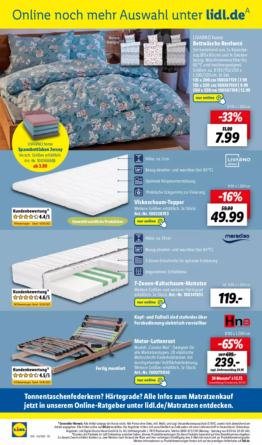 Aktueller Prospekt Lidl - Aktionsprospekt - von 02.10 bis 07.10.2023 - strona 56 - produkty: angebot, angebote, asti, bett, bettwäsche, decke, dell, eis, elle, Ergee, federkern, fernbedienung, Holz, kaltschaum-matratze, kissen, Kissenbezug, latte, lattenrost, matratze, matratzen, Mode, ndk, reis, rel, Schal, Schale, spannbettlaken, Tasche, taschen, telefon, Ti, tisch, topper, Trockner, uhr, weck