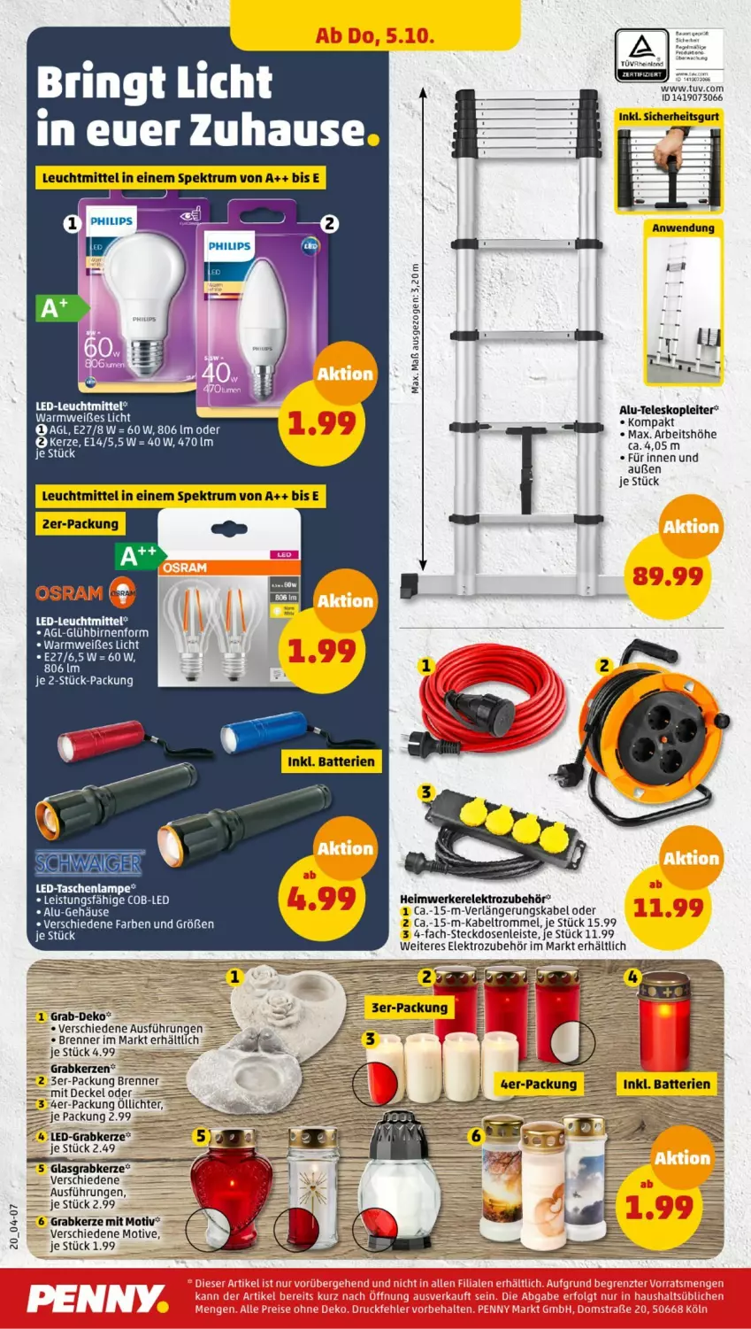 Aktueller Prospekt Penny - Prospekte - von 02.10 bis 07.10.2023 - strona 22 - produkty: Birnen, decke, Deckel, eis, Elektro, Kabeltrommel, kerze, Lampe, leuchtmittel, Osram, rel, ring, rum, Spektrum, steckdose, Steckdosenleiste, Tasche, taschen, taschenlampe, tee, Teleskop, Ti, trommel