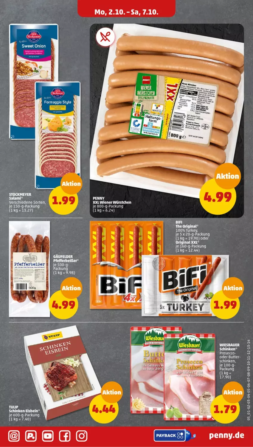 Aktueller Prospekt Penny - Prospekte - von 02.10 bis 07.10.2023 - strona 5 - produkty: auer, Bau, Bauer, bifi, butter, ecco, maggi, pfeffer, Pfefferbeißer, prosecco, salami, schinken, Ti, wiener, wiener würstchen, wiesbauer, würstchen