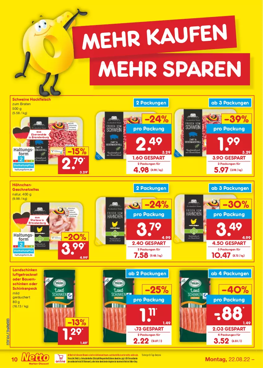 Aktueller Prospekt Netto Marken-Discount - Filial-Angebote - von 22.08 bis 27.08.2022 - strona 10 - produkty: auer, Bau, Bauer, Bauernschinken, bestpreis, braten, eis, fleisch, geschnetzeltes, hackfleisch, Hähnchengeschnetzeltes, landschinken, natur, ndk, reis, schinken, schwein, schweine, Ti, versandkostenfrei, wein, weine, Zelt