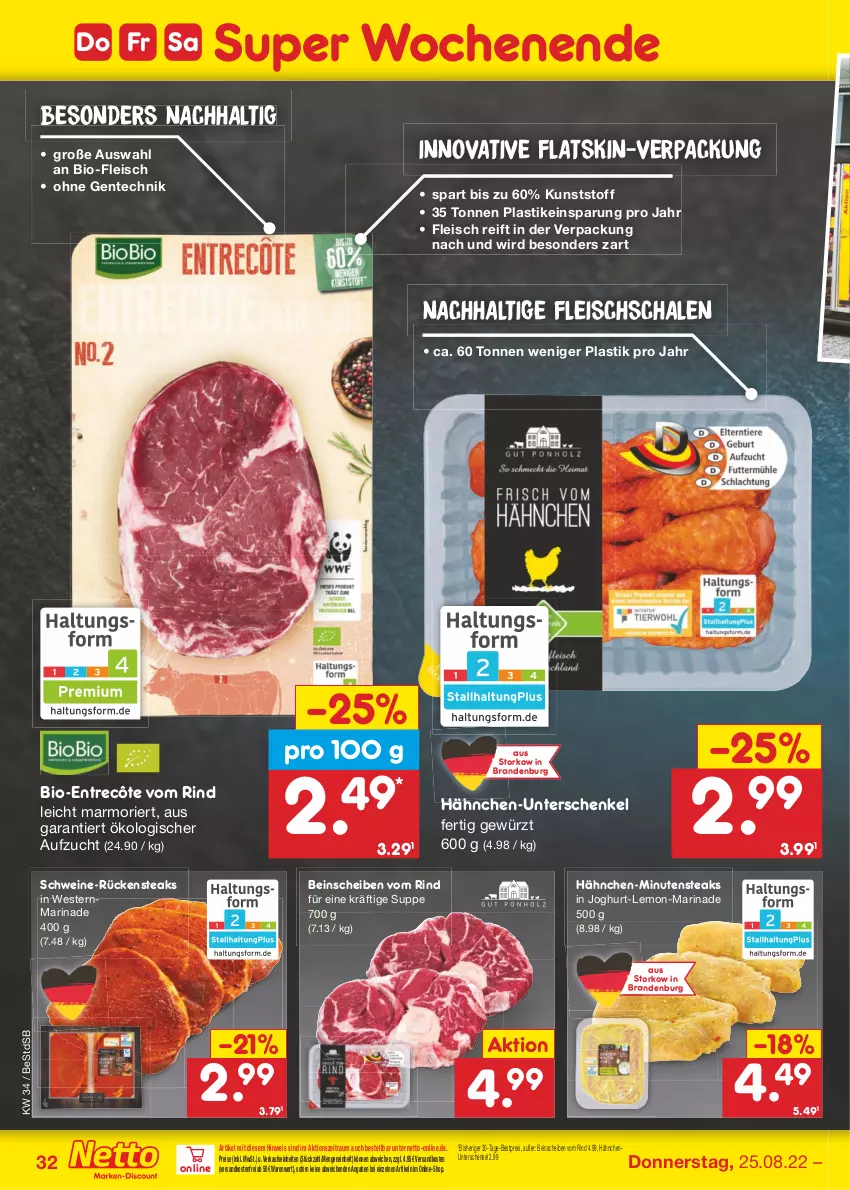 Aktueller Prospekt Netto Marken-Discount - Filial-Angebote - von 22.08 bis 27.08.2022 - strona 32 - produkty: asti, bestpreis, bio, eis, ente, entrecôte, fleisch, gewürz, henkel, joghur, joghurt, marinade, minutensteaks, ndk, reis, rind, Rückensteak, rückensteaks, Schal, Schale, schenkel, schwein, schweine, steak, steaks, suppe, Ti, versandkostenfrei, wein, weine, Weste