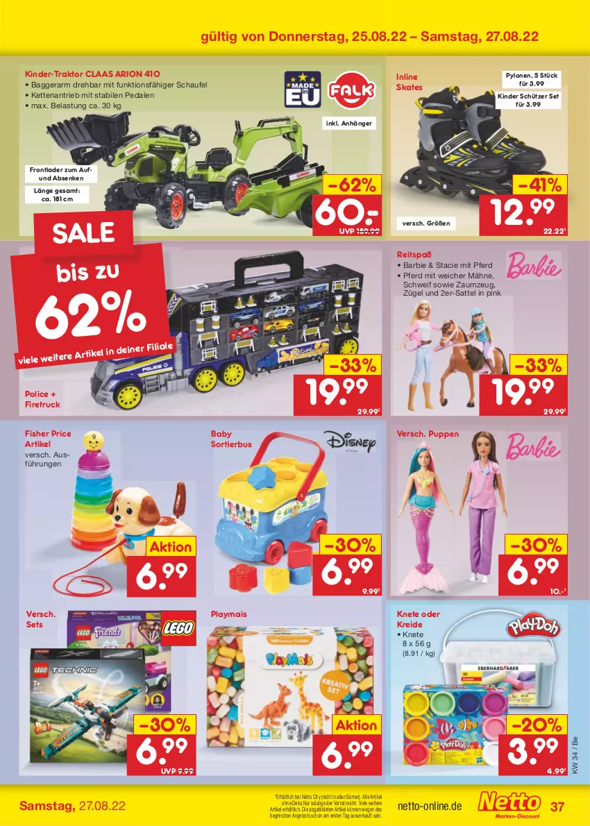 Aktueller Prospekt Netto Marken-Discount - Filial-Angebote - von 22.08 bis 27.08.2022 - strona 37 - produkty: angebot, Anhänger, Barbie, Inline Skates, Kette, Kinder, Kreide, mais, Puppe, sattel, Schütze, Ti, ZTE