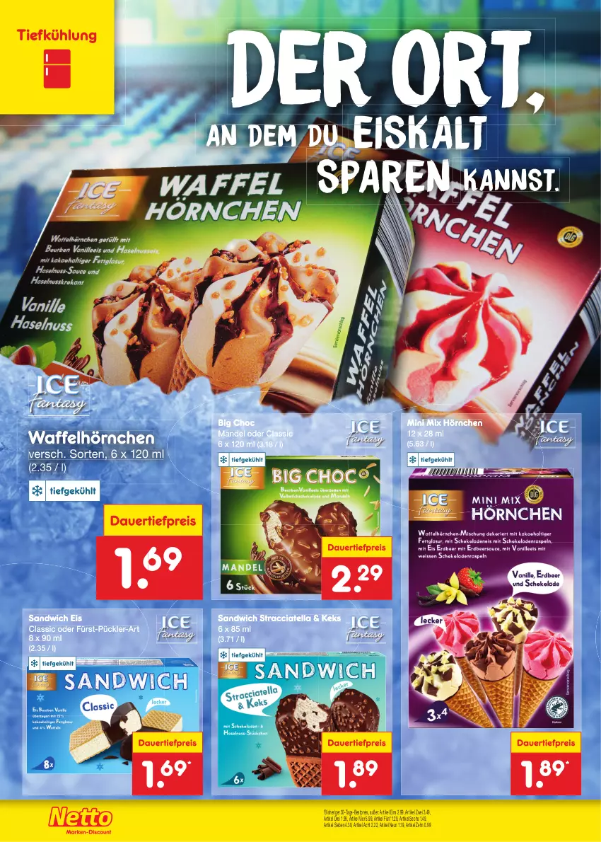 Aktueller Prospekt Netto Marken-Discount - Filial-Angebote - von 22.08 bis 27.08.2022 - strona 46 - produkty: ACC, auer, bestpreis, Big Choc, dauertiefpreis, eis, hörnchen, keks, mandel, reis, sandwich, Ti, tiefpreis, Waffelhörnchen