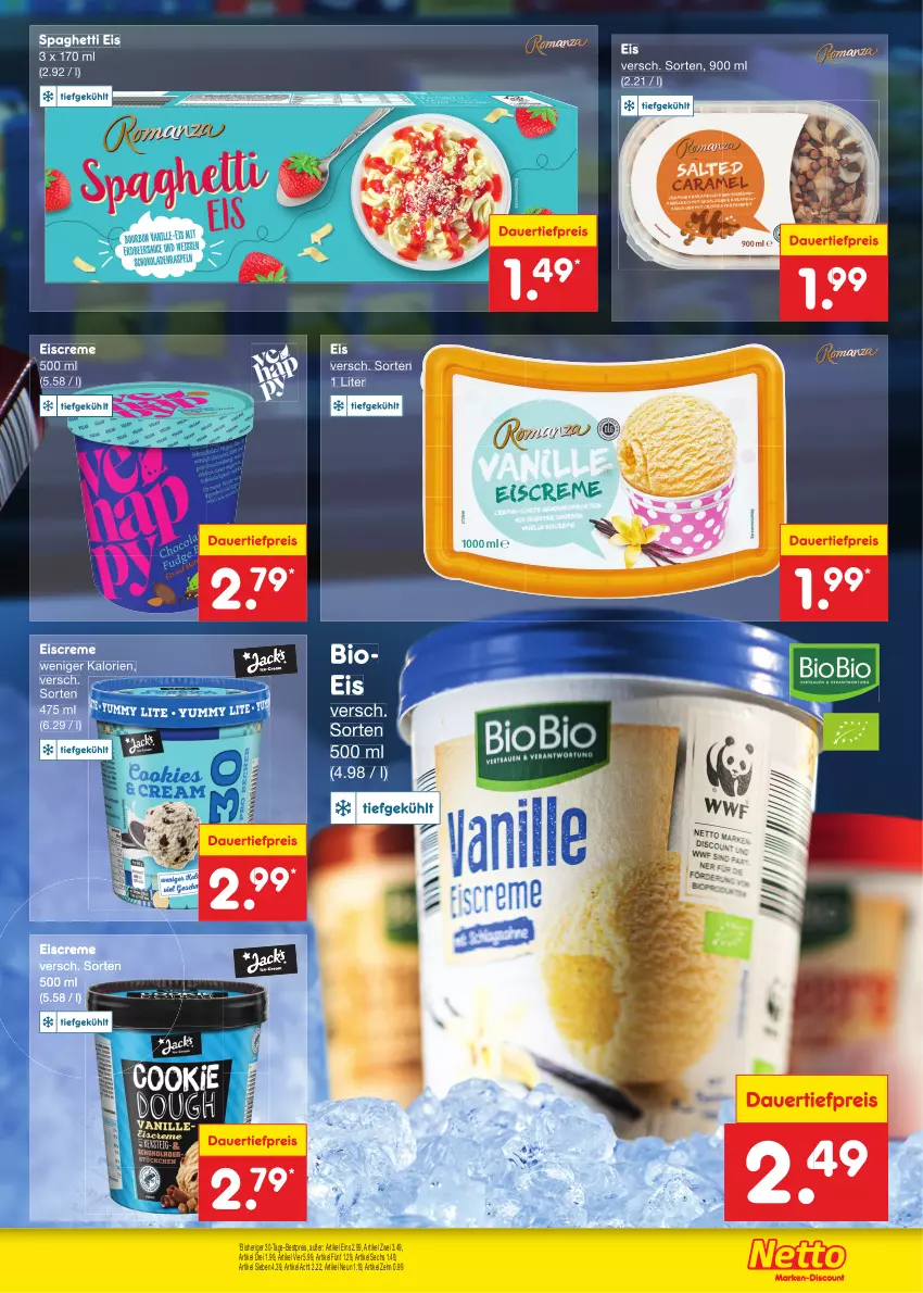 Aktueller Prospekt Netto Marken-Discount - Filial-Angebote - von 22.08 bis 27.08.2022 - strona 47 - produkty: auer, bestpreis, bio, creme, dauertiefpreis, eis, eiscreme, reis, spaghetti, Ti, tiefpreis