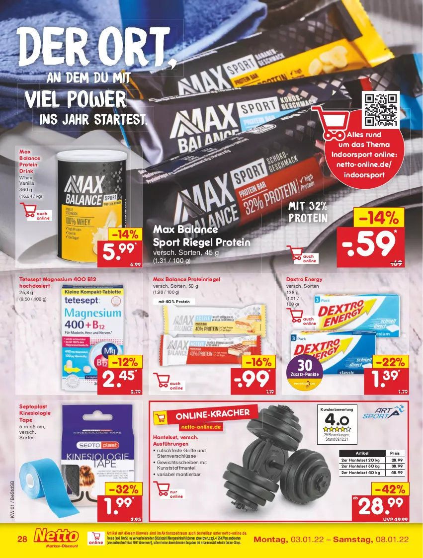 Aktueller Prospekt Netto Marken-Discount - Filial Angebote - von 03.01 bis 08.01.2022 - strona 28 - produkty: drink, eis, kracher, magnesium, magnesium 400, Mantel, ndk, reis, Ria, riegel, Sport, Ti, versandkostenfrei