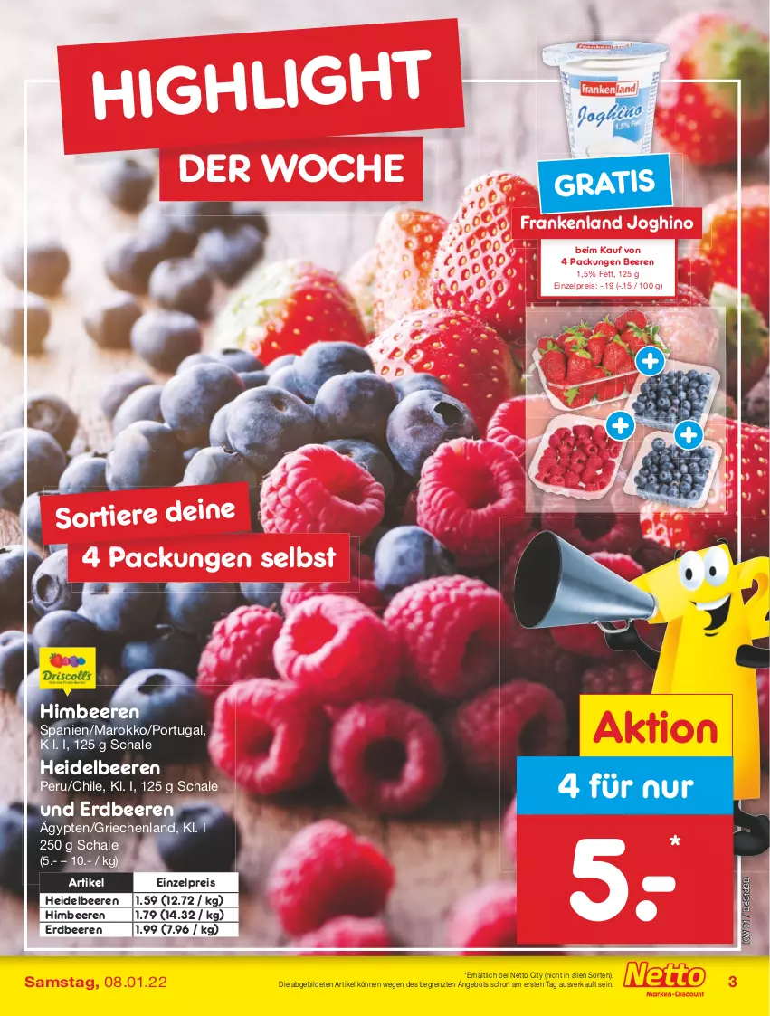 Aktueller Prospekt Netto Marken-Discount - Filial Angebote - von 03.01 bis 08.01.2022 - strona 3 - produkty: angebot, beere, beeren, eis, erdbeere, erdbeeren, heidelbeere, heidelbeeren, himbeer, himbeere, himbeeren, reis, Schal, Schale, Ti, Tiere, ZTE