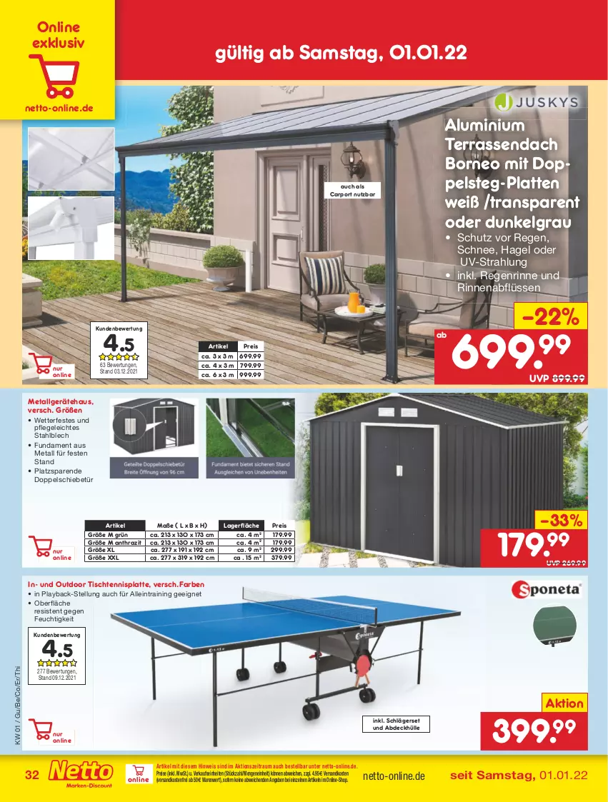 Aktueller Prospekt Netto Marken-Discount - Filial Angebote - von 03.01 bis 08.01.2022 - strona 32 - produkty: Carport, eis, latte, LG, ndk, reis, Ti, tisch, usb, versandkostenfrei