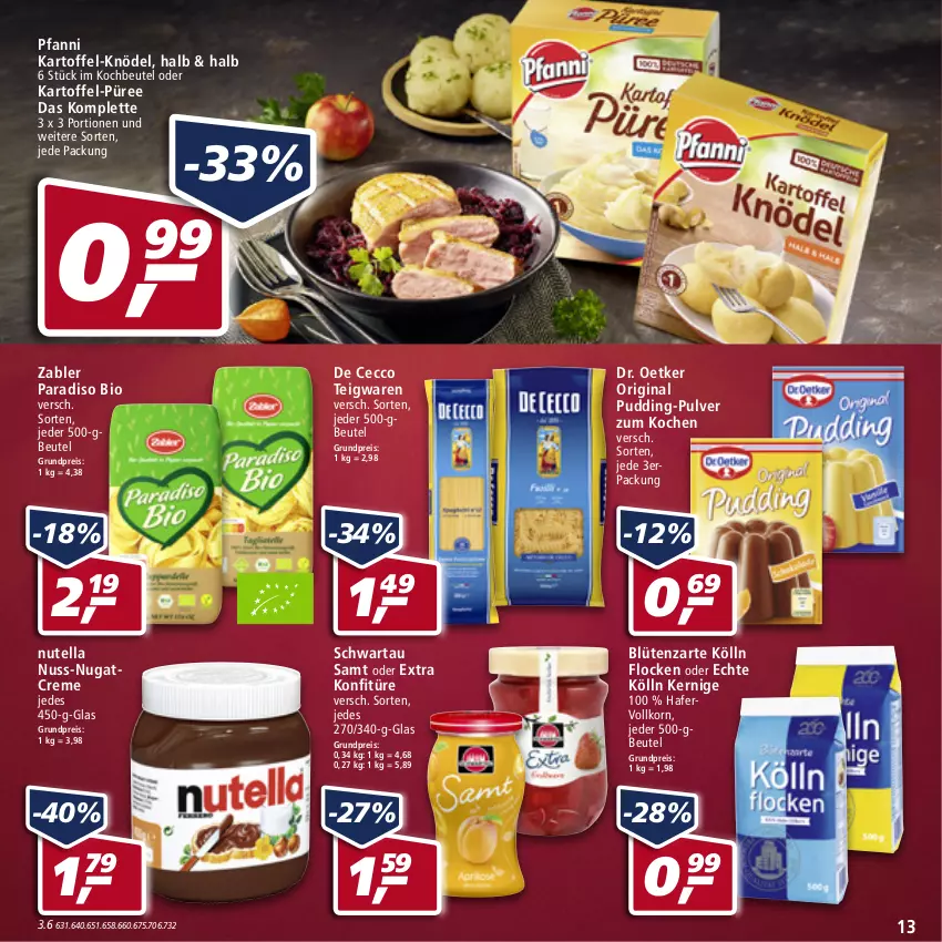 Aktueller Prospekt Real - von 14.03 bis 19.03.2022 - strona 13 - produkty: beutel, bio, Blüte, creme, De Cecco, Dr. Oetker, ecco, eis, gin, hafer, kartoffel, Knödel, kochbeutel, kölln, konfitüre, korn, nuss, nutella, pfanni, pudding, püree, reis, Schwartau, teigwaren, Ti, Zabler