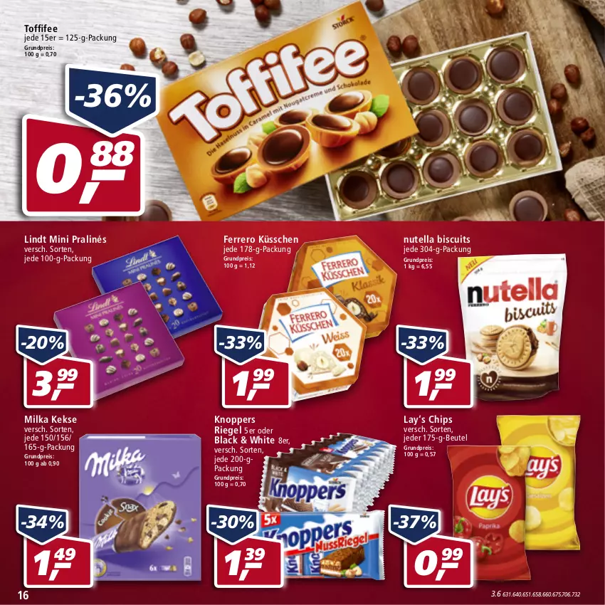 Aktueller Prospekt Real - von 14.03 bis 19.03.2022 - strona 16 - produkty: beutel, chips, eis, ferrero, Ferrero Küsschen, keks, kekse, knoppers, lack, lindt, milka, mini pralinés, nutella, reis, riegel, toffifee