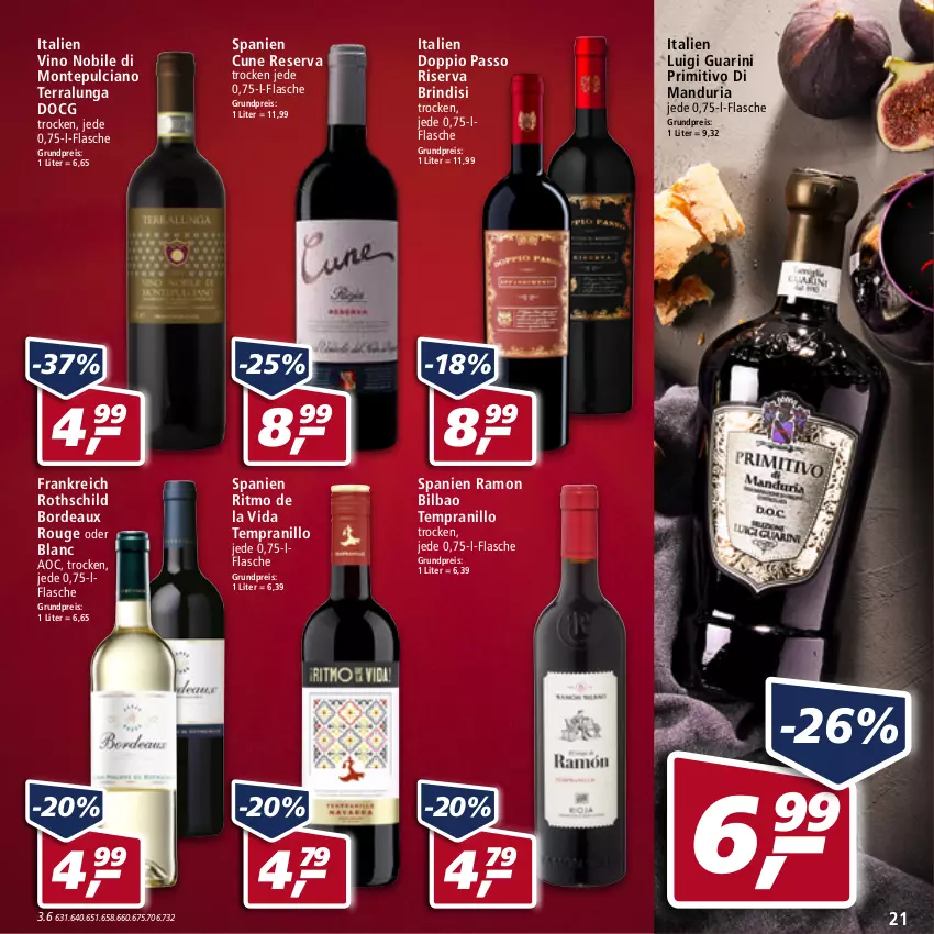 Aktueller Prospekt Real - von 14.03 bis 19.03.2022 - strona 21 - produkty: doppio passo, eis, flasche, monte, Montepulciano, passo, primitivo, reis, Ria, rind, riserva, rouge, tempranillo, Ti