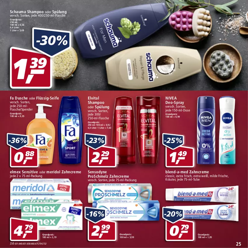 Aktueller Prospekt Real - von 14.03 bis 19.03.2022 - strona 25 - produkty: blend-a-med, creme, deo, dusche, eis, elmex, elvital, flasche, kräuter, meridol, nivea, reis, schauma, schauma shampoo, Seife, sensodyne, shampoo, shampoo oder spülung, spülung, Ti, vita, zahncreme