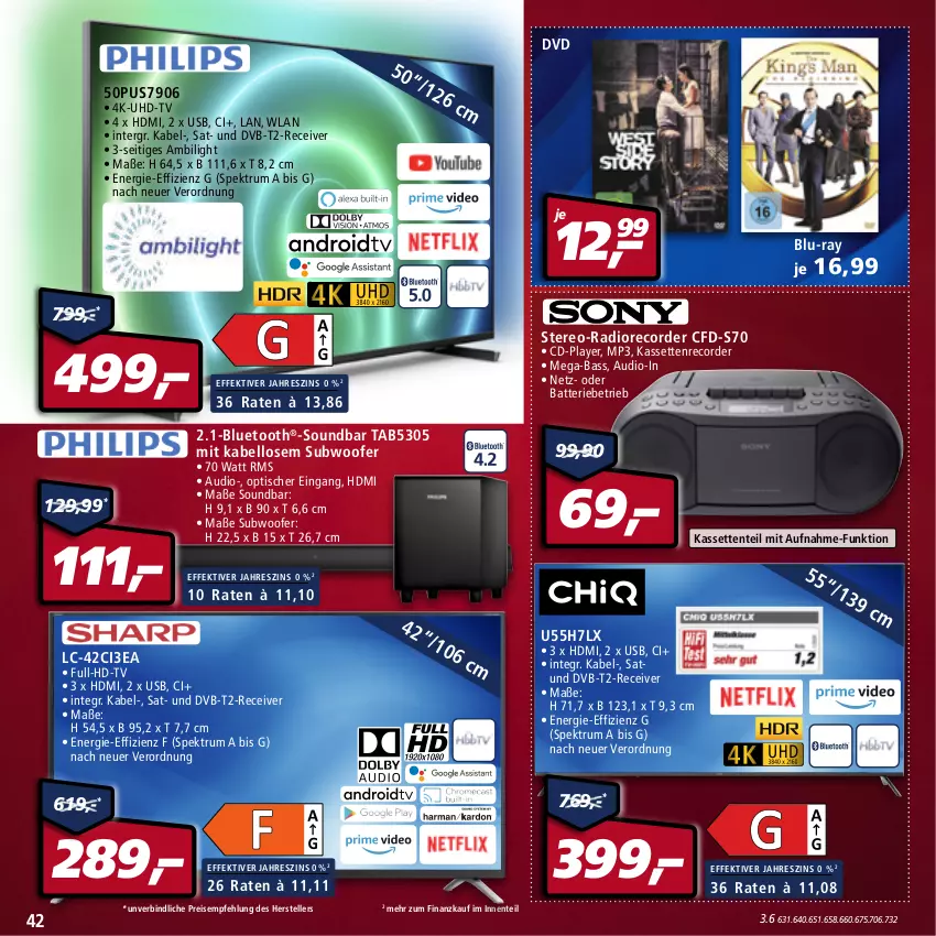 Aktueller Prospekt Real - von 14.03 bis 19.03.2022 - strona 42 - produkty: batterie, blu-ray, Dior, dvb, DVB-T, dvd, eis, elle, ente, HDMI, Kassettenrecorder, Mp3, Radio, Receiver, reis, rum, soundbar, Spektrum, Subwoofer, teller, Ti, tisch, uhd, UHD-TV, usb