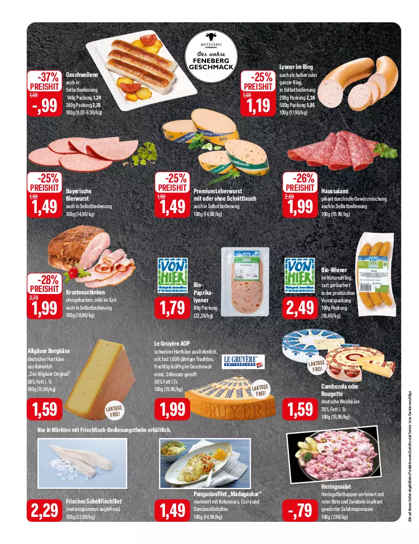 Aktueller Prospekt Feneberg - Prospekte - von 15.02 bis 17.02.2024 - strona 4 - produkty: aeg, Bergkäse, bier, bio, cambozola, curry, eis, Elan, filet, fisch, frischfisch, frucht, garnier, geback, gewürz, Gewürzmischung, gin, hartkäse, Haussalami, hering, Herings, Käse, kokos, kokosnuss, Krustenschinken, leberwurst, LG, lyoner, mac, mayonnaise, milch, natur, nuss, Ofen, Pangasius, paprika, reis, ring, rouge, rougette, salami, salat, salz, schinken, schnittlauch, schweizer hartkäse, Ti, tisch, und gemüse, weichkäse, wiener, wolle, wurst, Yo, ZTE, zwiebel, zwiebeln