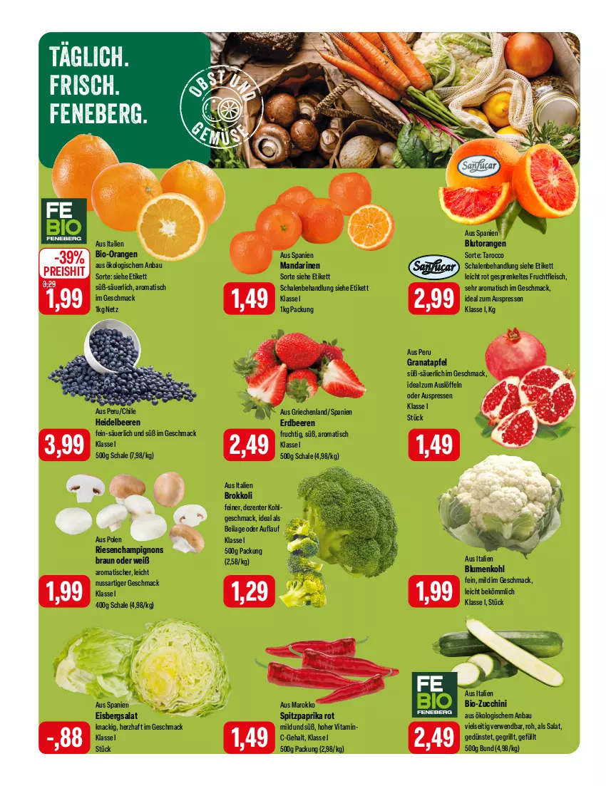 Aktueller Prospekt Feneberg - Prospekte - von 15.02 bis 17.02.2024 - strona 6 - produkty: apfel, Bau, beere, beeren, bio, bio-zucchini, blume, blumen, blumenkohl, Blutorange, braun, brokkoli, champignon, champignons, champignons braun, eis, eisbergsalat, ente, erdbeere, erdbeeren, fleisch, frucht, fruchtfleisch, grana, granatapfel, grill, heidelbeere, heidelbeeren, ilag, LG, Löffel, mac, mandarine, mandarinen, nuss, orange, orangen, paprika, paprika rot, Rana, reis, rwe, salat, Schal, Schale, Spitzpaprika, Ti, tisch, vita, zucchini