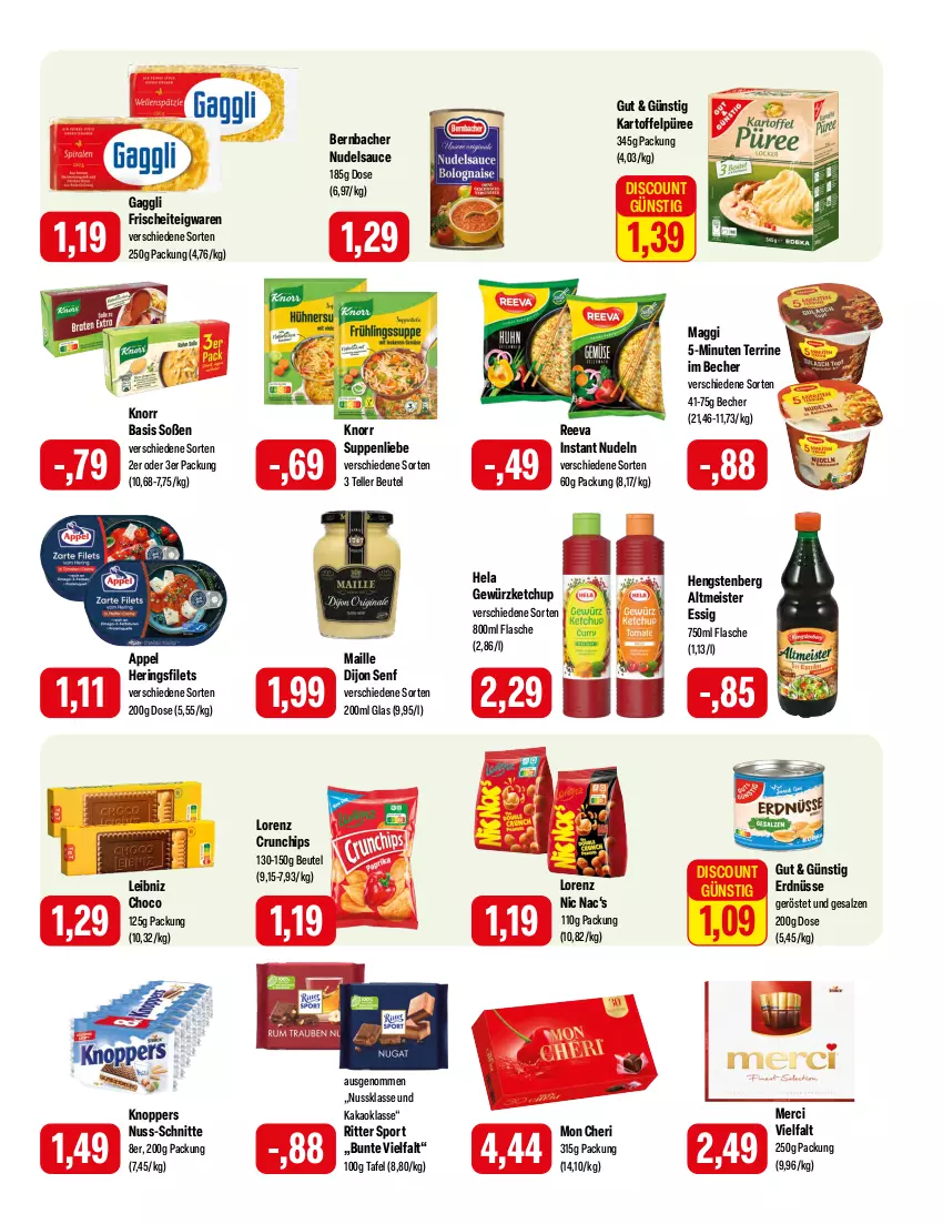 Aktueller Prospekt Feneberg - Prospekte - von 15.02 bis 17.02.2024 - strona 9 - produkty: Becher, bernbacher, beutel, chips, crunchips, Dijon Senf, discount, eis, elle, erdnüsse, essig, filet, filets, flasche, gaggli, gewürz, gewürzketchup, Hela, hengstenberg, Hengstenberg Altmeister, hering, Herings, heringsfilets, kakao, kartoffel, Kartoffelpüree, ketchup, knoppers, knorr, leibniz, lorenz, lorenz crunchips, maggi, maille, Meister, merci, nudel, nudeln, nuss, püree, ring, ritter, ritter sport, salz, sauce, senf, Soße, Sport, suppe, suppen, suppenliebe, teigwaren, teller, terrine, Ti