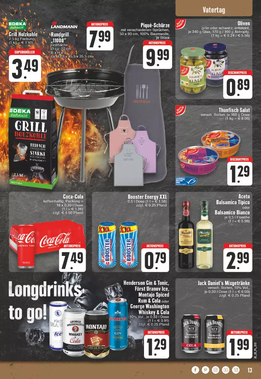 Aktueller Prospekt E Center - Angebote der Woche - von 15.05 bis 20.05.2023 - strona 13 - produkty: aceto, aktionspreis, balsam, balsamico, balsamico bianco, Bau, baumwolle, bio, cola, discount, eis, ente, fisch, flasche, getränk, getränke, gin, jack daniel, Jack Daniel’s, Mixgetränk, reis, rum, salat, thunfisch, thunfisch salat, Ti, whiskey, wolle