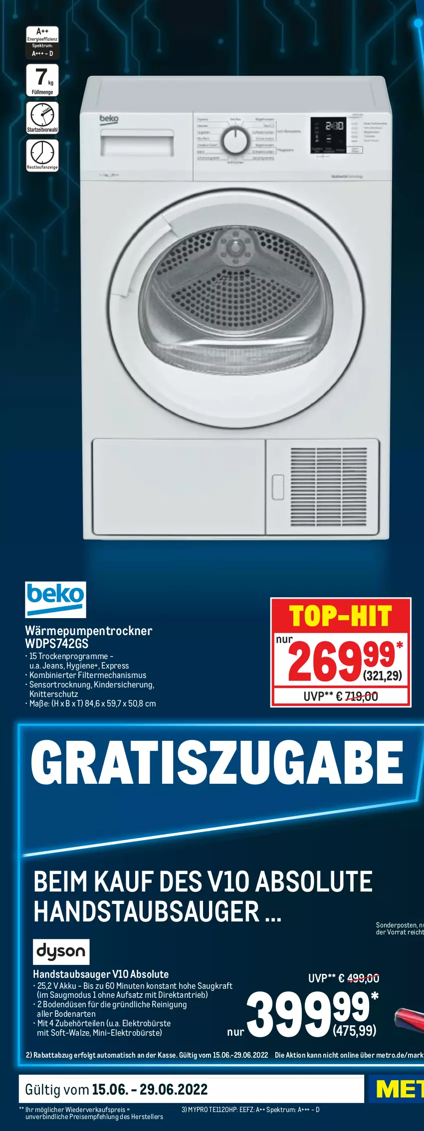 Aktueller Prospekt Metro - Technik Spezial - von 15.06 bis 29.06.2022 - strona 40 - produkty: akku, aqua, auto, Behälter, bürste, eis, Elektro, elle, erde, handstaubsauger, HP, jeans, Kinder, kraft, LG, Metro, natur, natura, Reinigung, reis, rum, sonderposten, Spektrum, staubsauger, teller, Ti, tisch, top-hit, Trockner, trommel, wärmepumpentrockner, wasser