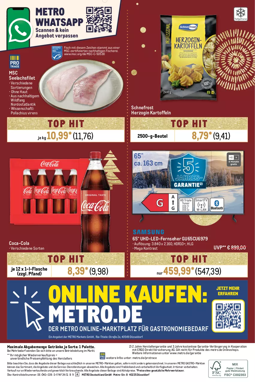 Aktueller Prospekt Metro - Food-Nonfood - von 14.11 bis 27.11.2024 - strona 38 - produkty: abholpreise, angebot, angebote, beutel, coca-cola, cola, eis, elle, fernseher, filet, fisch, fische, Fischer, flasche, getränk, getränke, gin, ilag, kartoffel, kartoffeln, lachs, lachsfilet, LG, Metro, metro gastro, Palette, Rauch, reis, rwe, Schere, seelachsfilet, teller, Ti, uhd, Wild